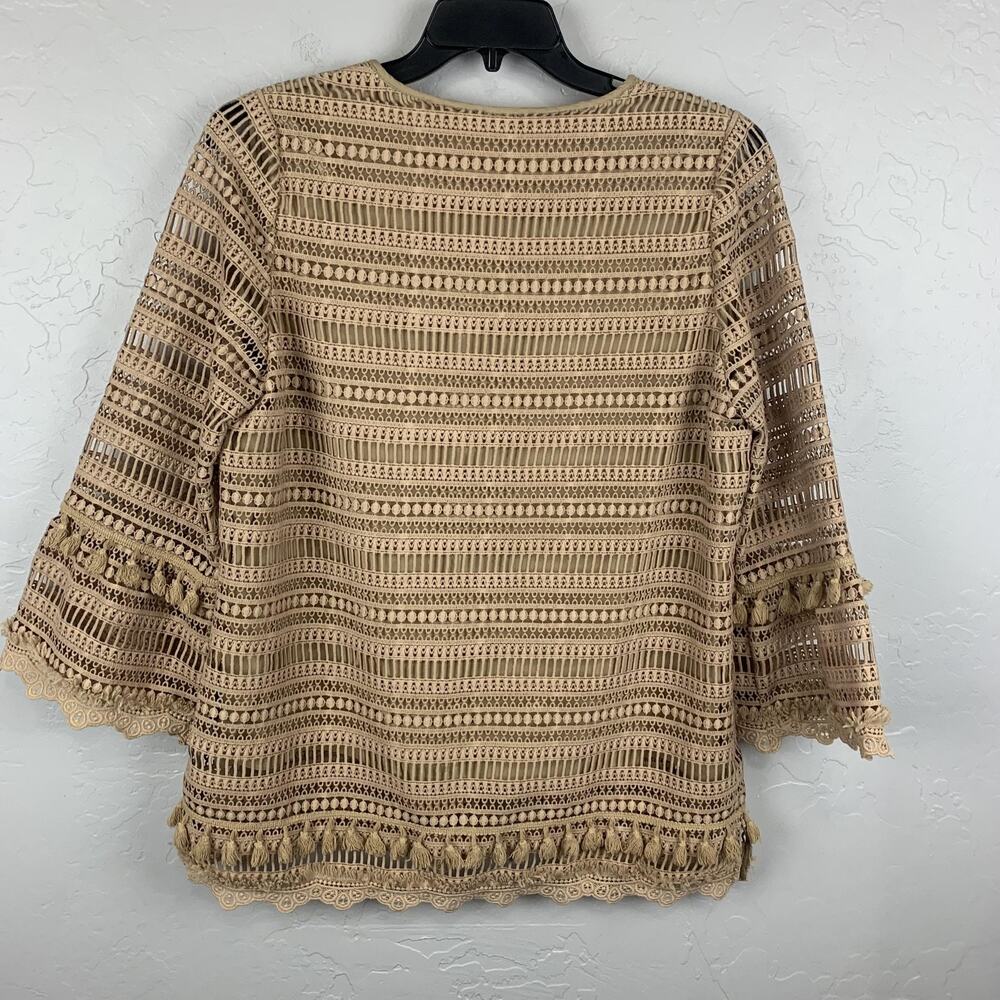 Soft Surroundings Shirt Womens Large Beige Lace Tassel Bell Sleeve Boho 2DX07 - Picture 2 of 8